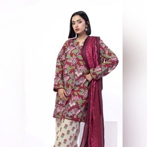 Floral Long Sleeve Dress - Burgundy